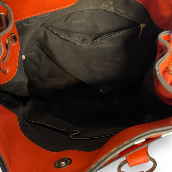 Convertible Top Handle Shoulder Bag Women's Red Gold Studded Faux Leather Tote - Picture 11 of 14